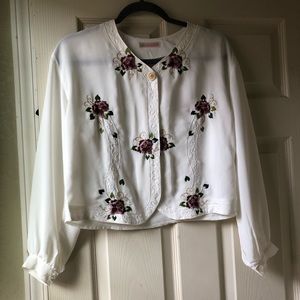 Cream, embroidered flower blouse